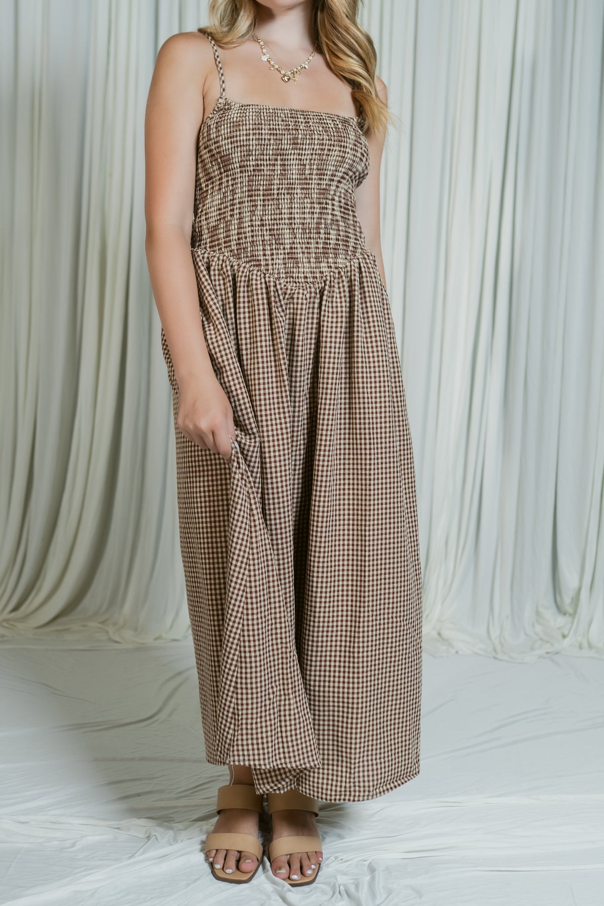 Mayren's Gingham Smocked Midi Dress