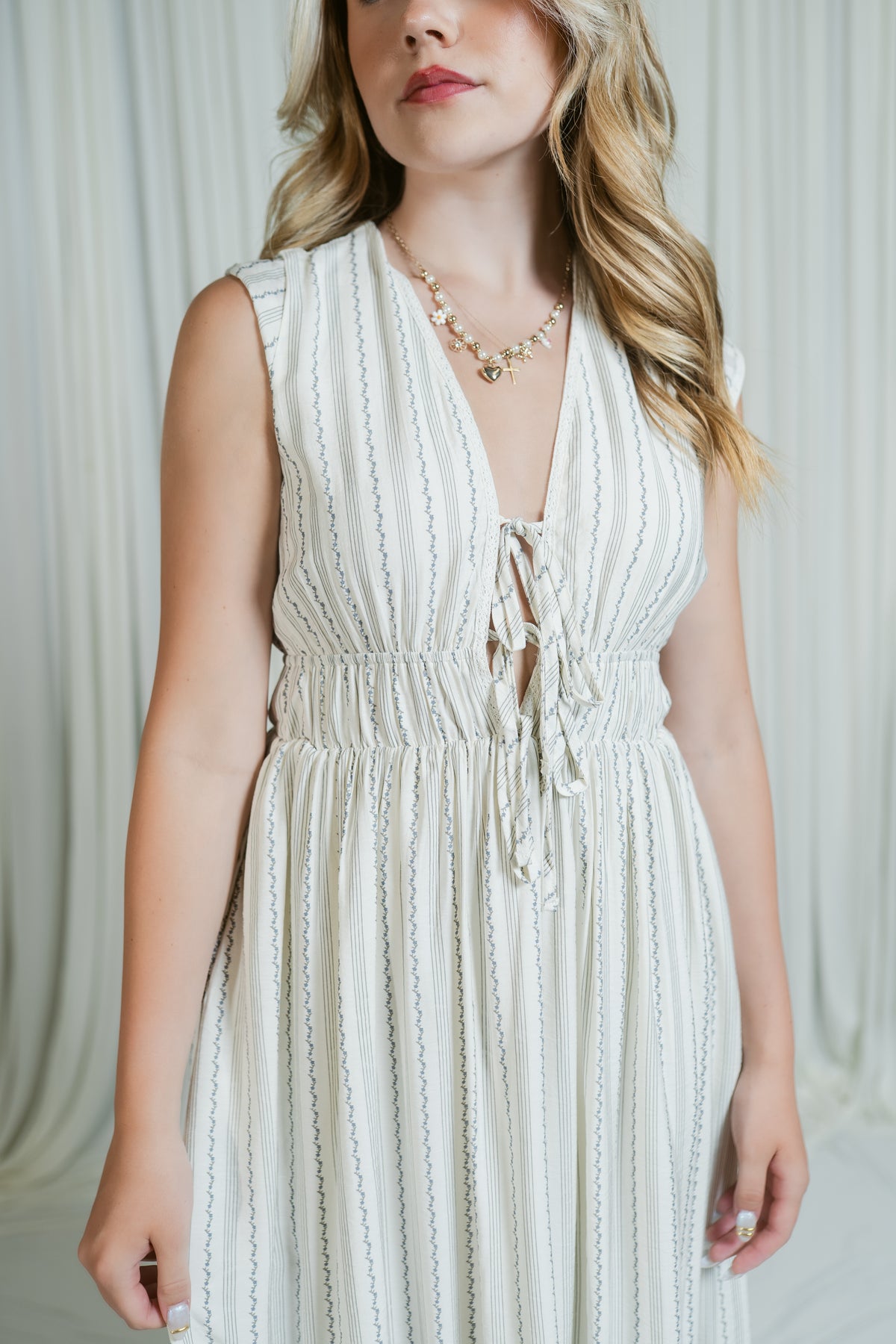 Coastal Keepsake Front Tie Midi Dress W/ Pockets