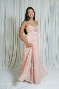 Artisan Bloom Strapless Key Hole Maxi Dress