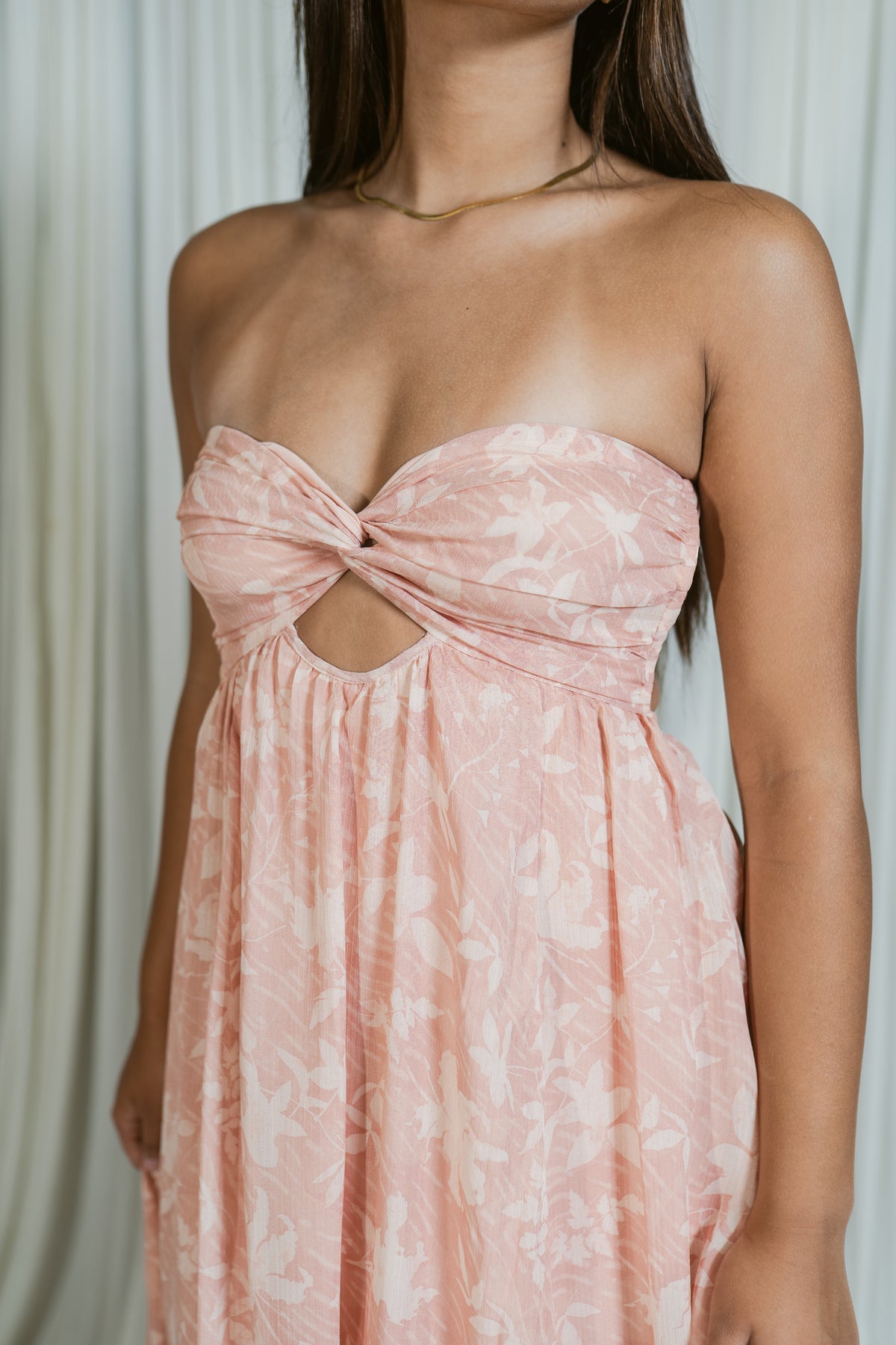 Artisan Bloom Strapless Key Hole Maxi Dress