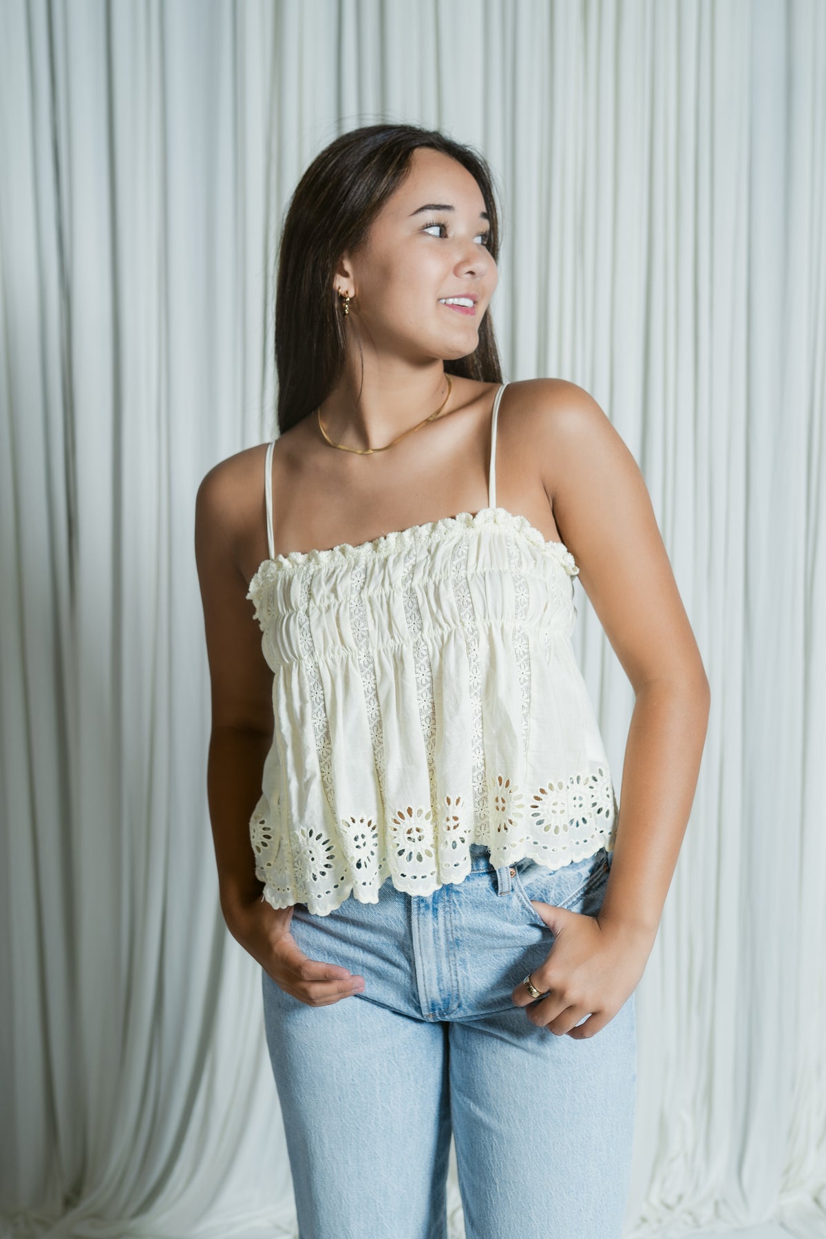 Ansley Eyelet Cropped Tank Top