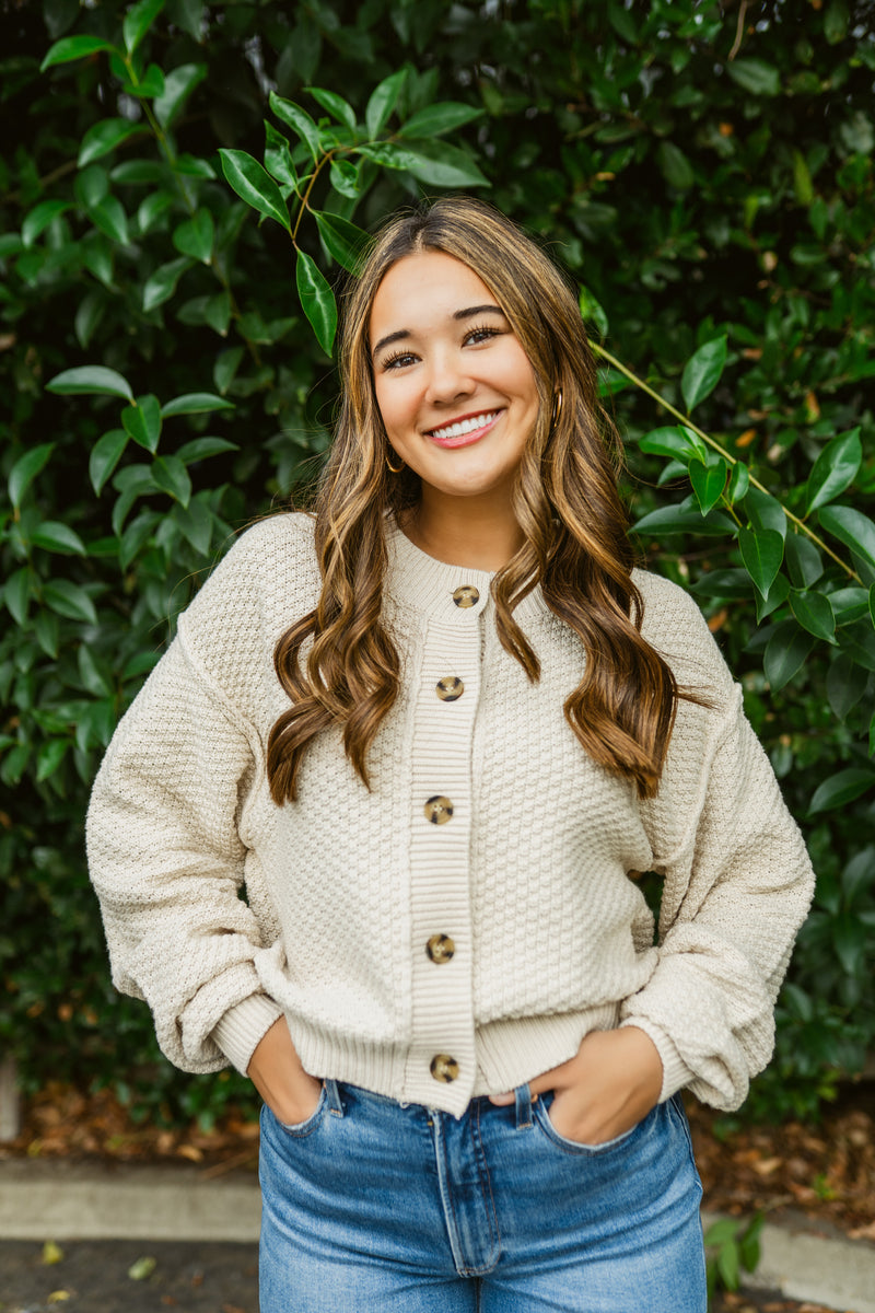 Lila Button Front Oversized Cropped Cardi