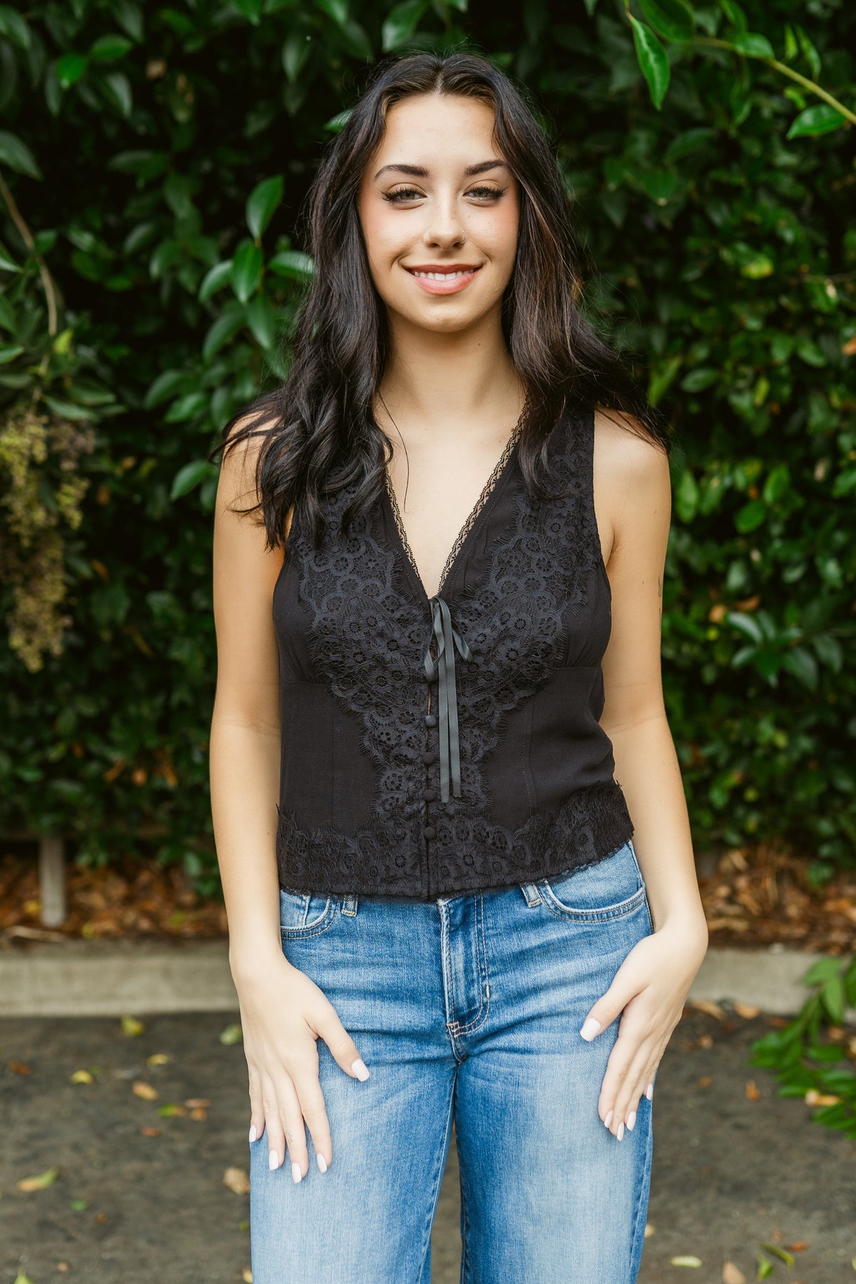 Jaida Lace Detail Button-Up Vest