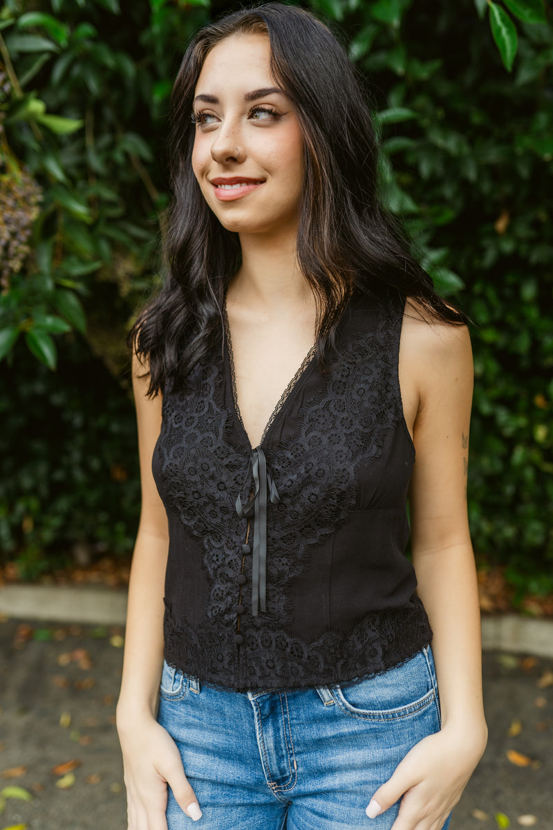 Jaida Lace Detail Button-Up Vest