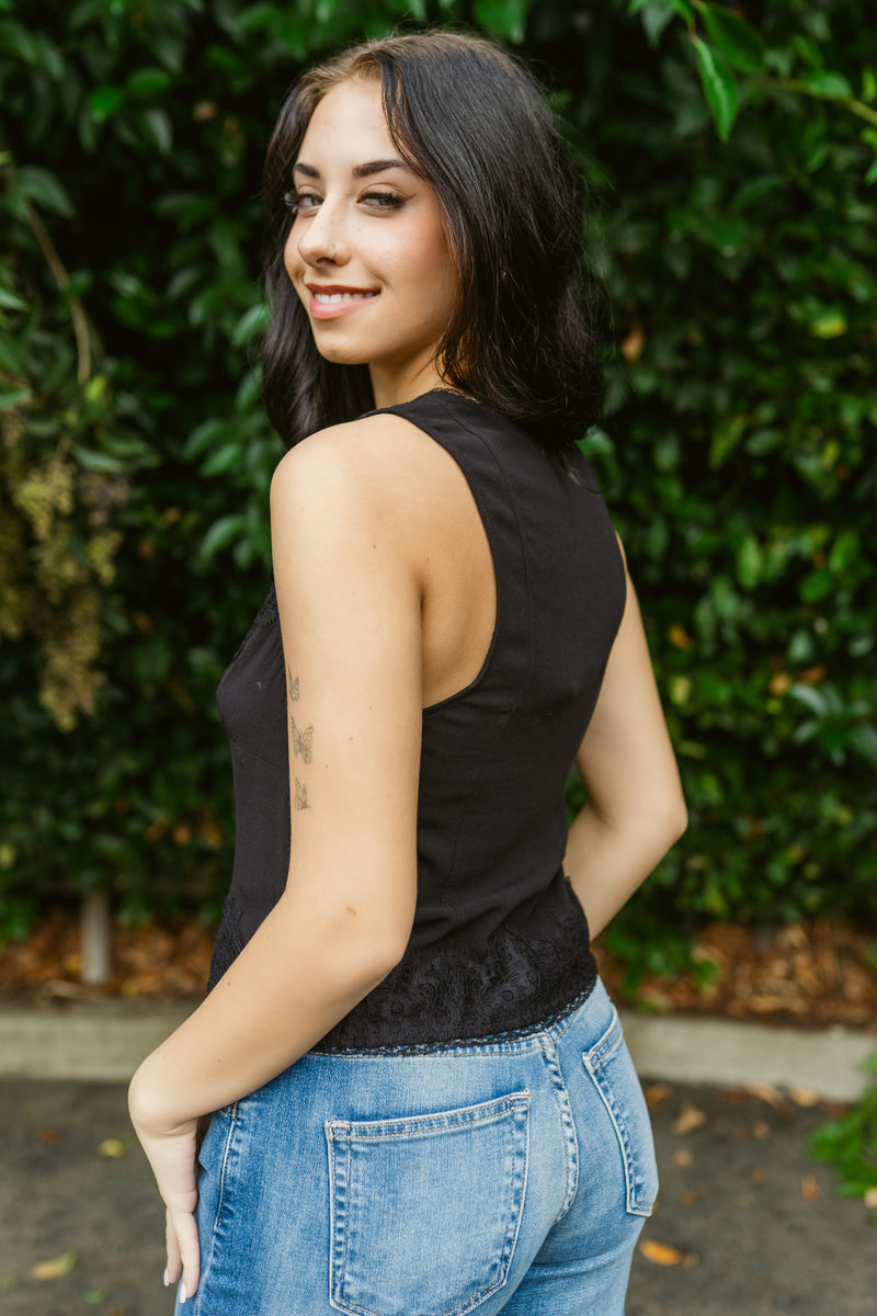 Jaida Lace Detail Button-Up Vest