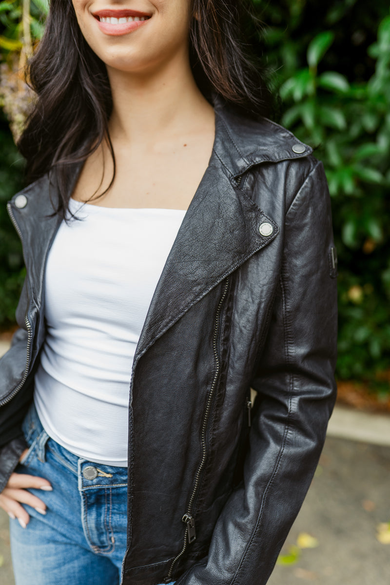 Fayola Featherweight Leather Moto Jacket