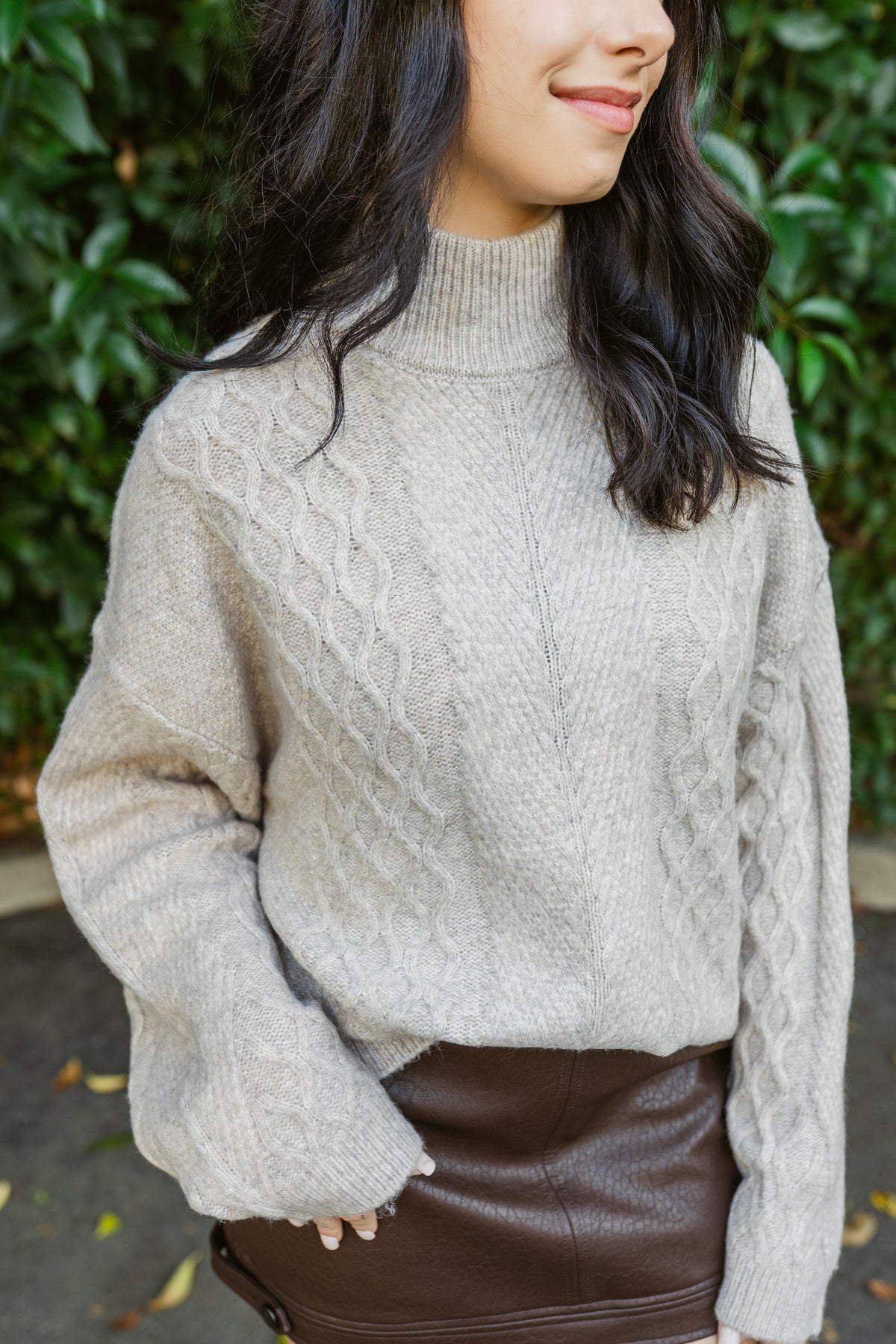 Miley Cable Knit Mock Neck Sweater