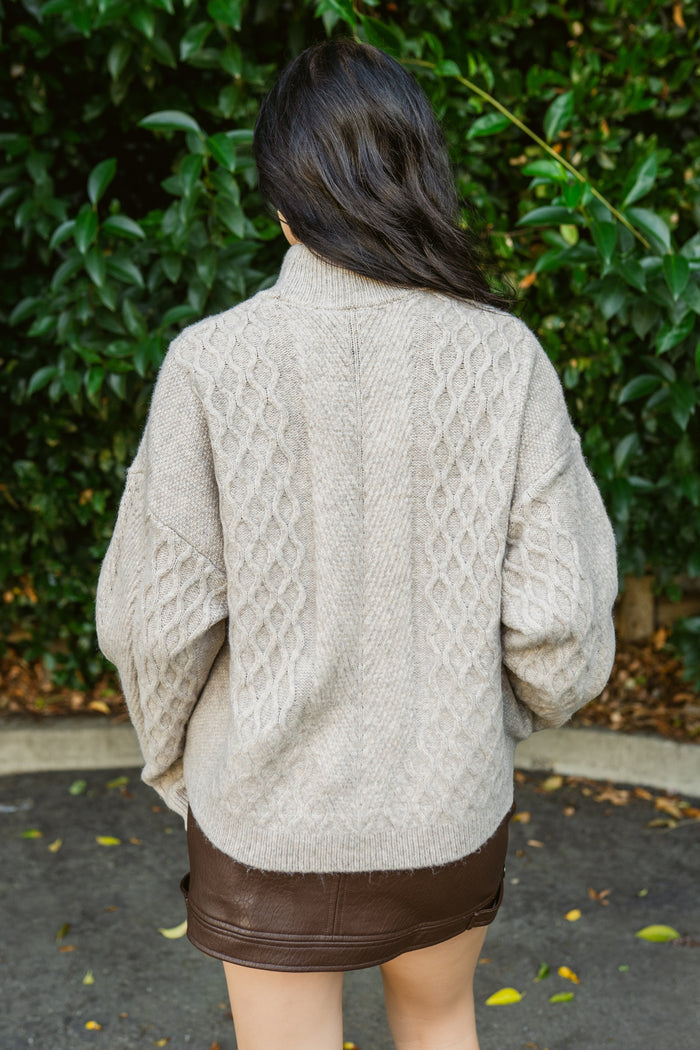 Miley Cable Knit Mock Neck Sweater