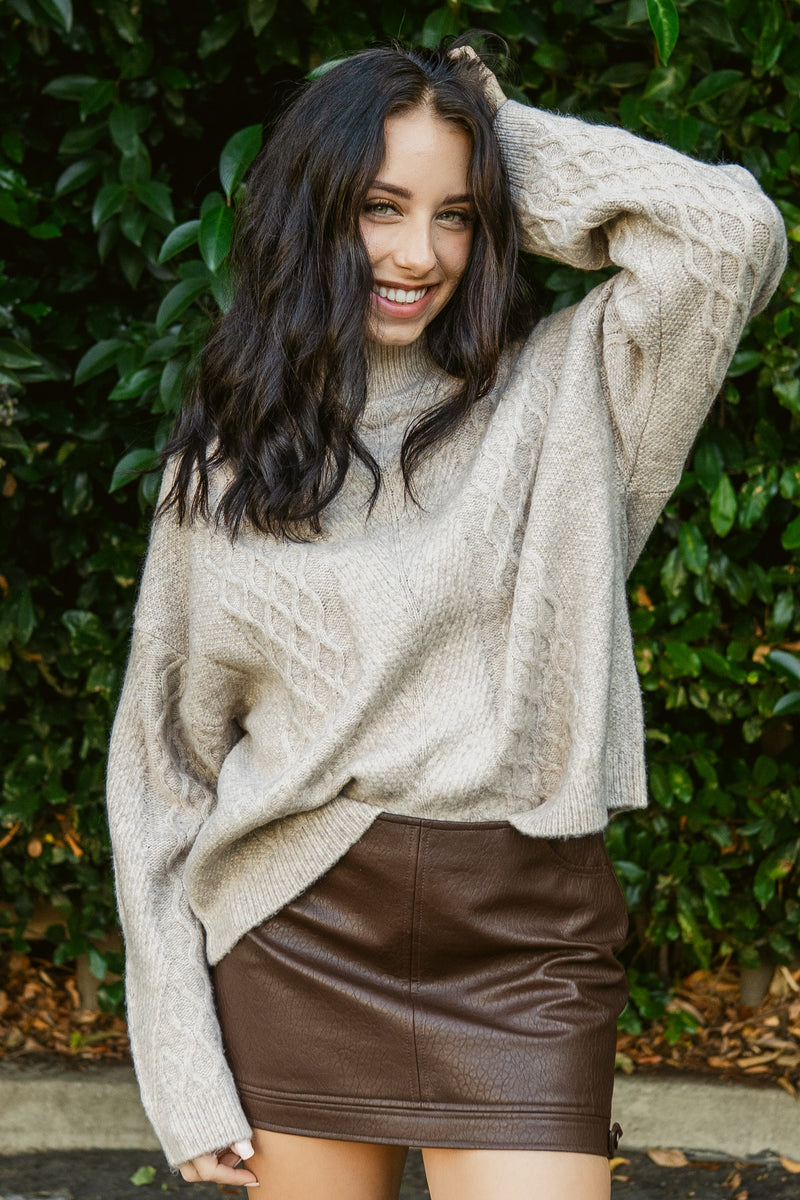 Miley Cable Knit Mock Neck Sweater