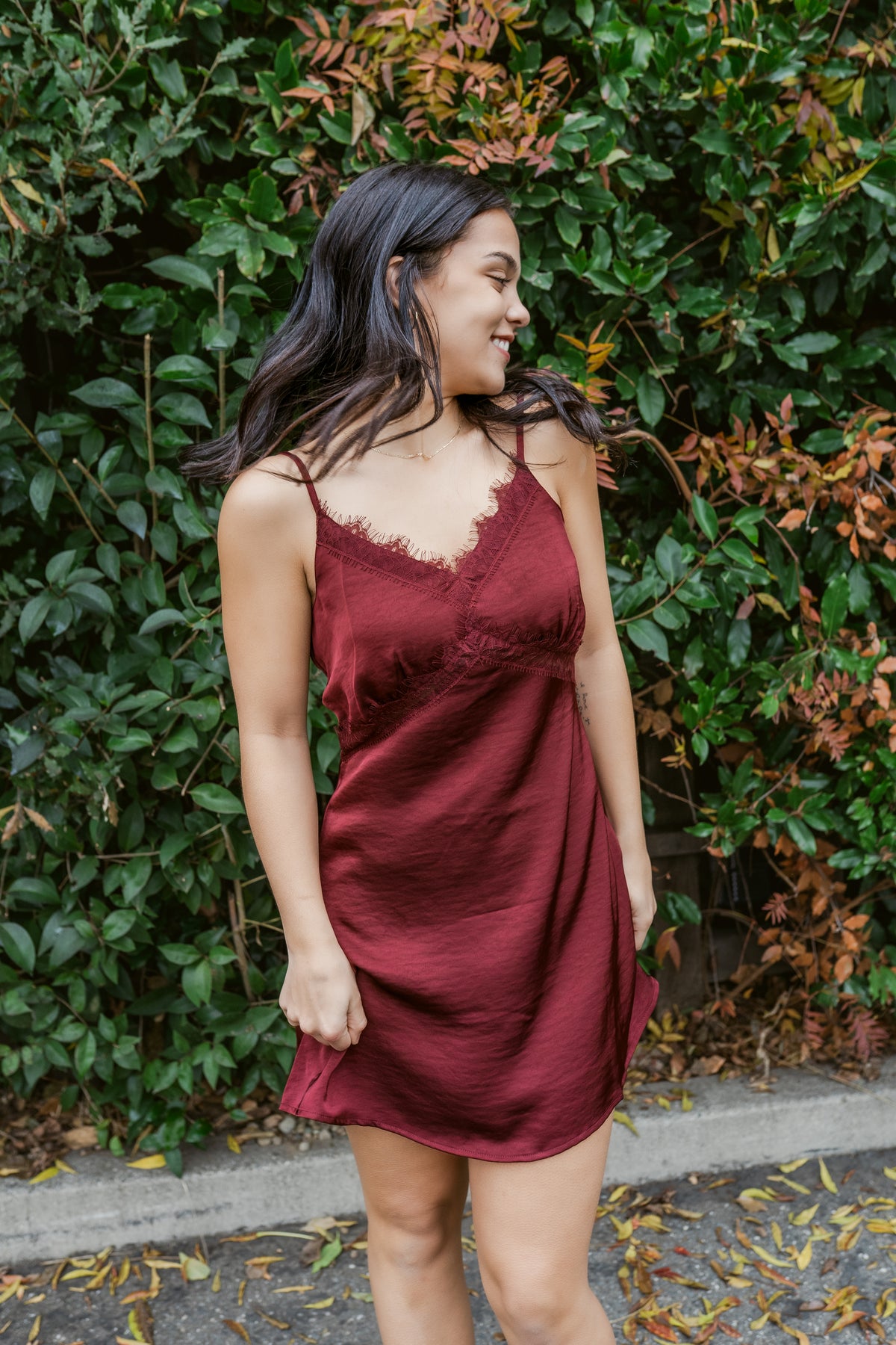 One Look Lace Trim Mini Dress Burgundy / Medium One Look Lace Trim Mini Dress Burgundy / Medium