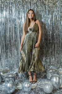 Gilded Blythe Pleated Midi Dress