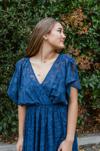 Navy Nights Jacquard Handkerchief Hem Midi Dress