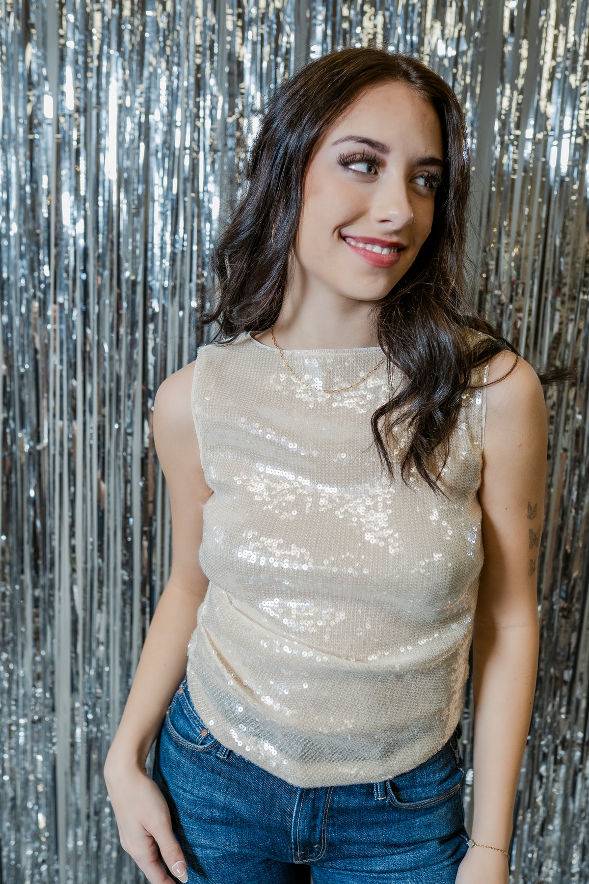 Champagne Problems Boat Neck Sequin Top