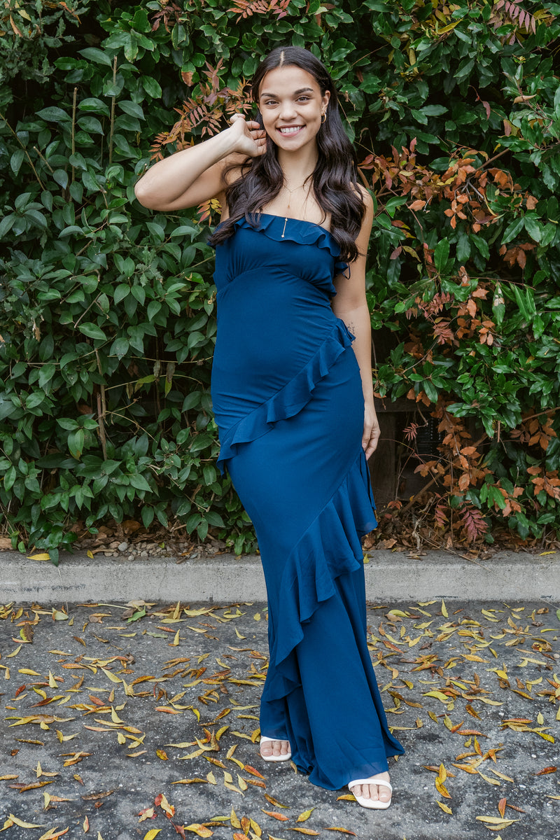 ruffle strapless maxi dress Bare Bliss Strapless Maxi W/ Ruffle Detail – For Elyse