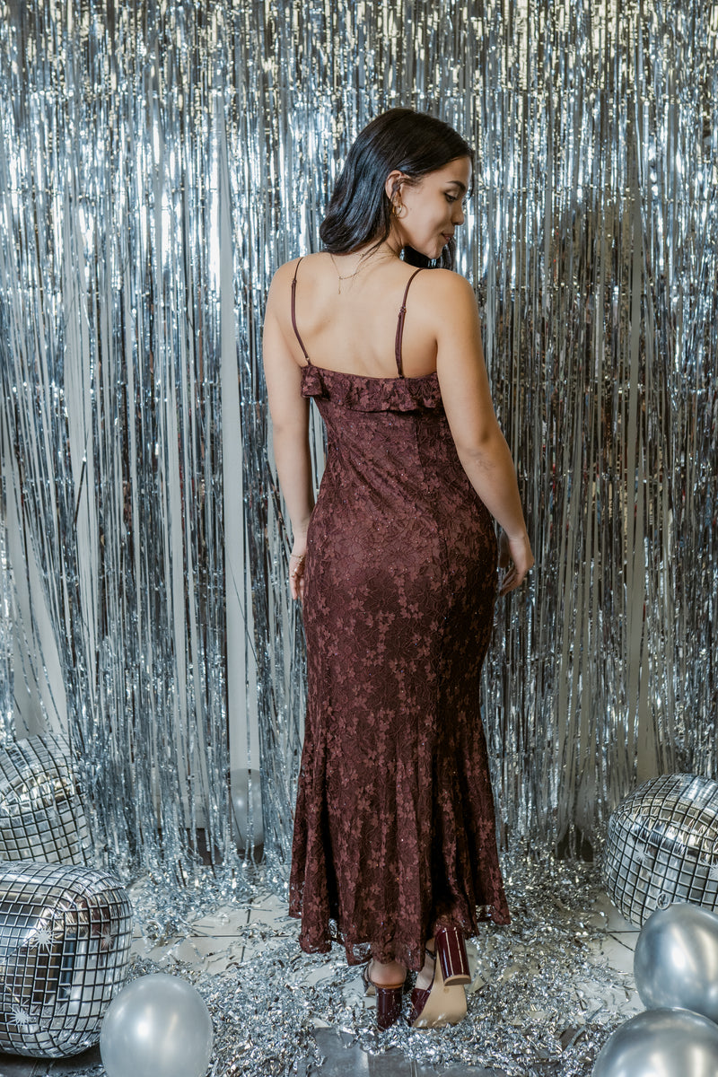 Leonie Lace Ruffle Maxi Dress W/ Slit – For Elyse