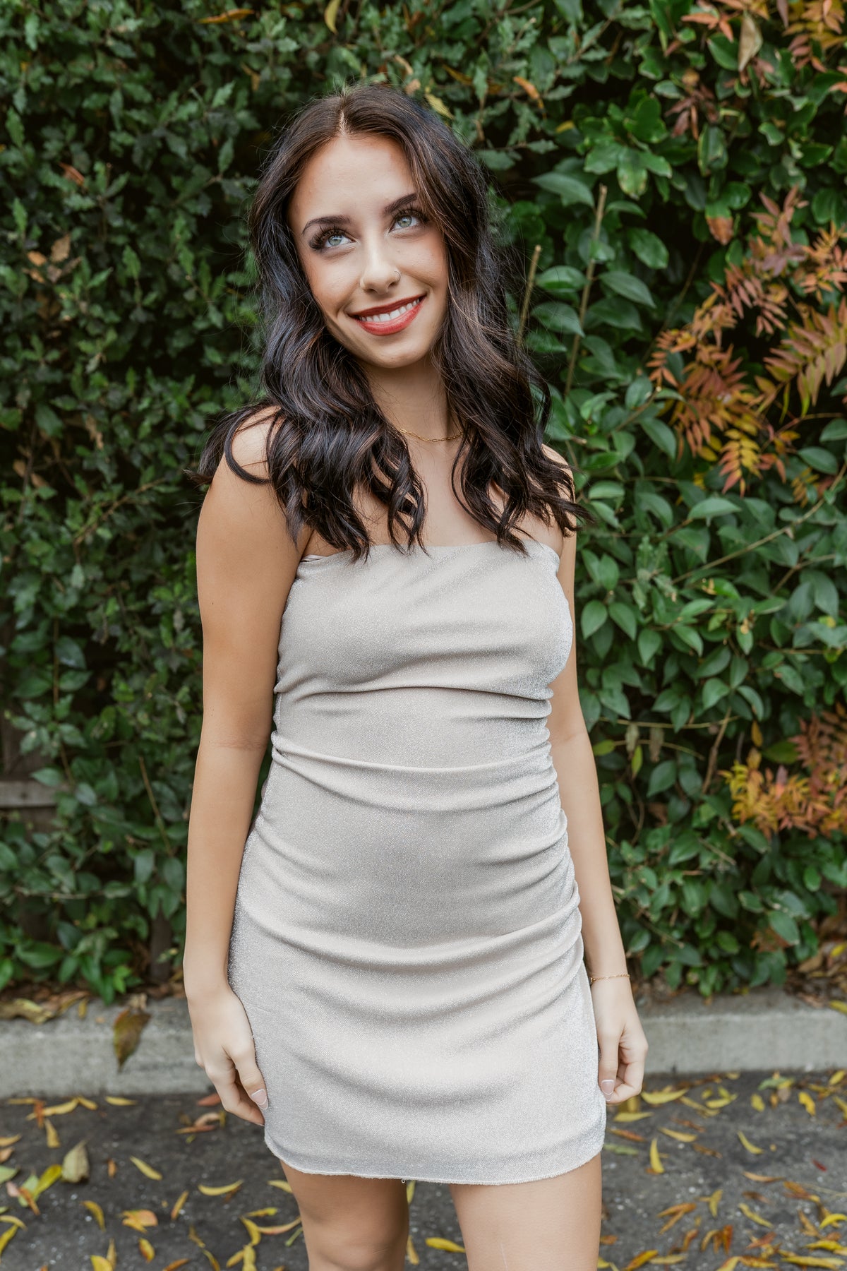 Sparkle On Ruched Strapless Mini Dress