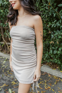 Sparkle On Ruched Strapless Mini Dress