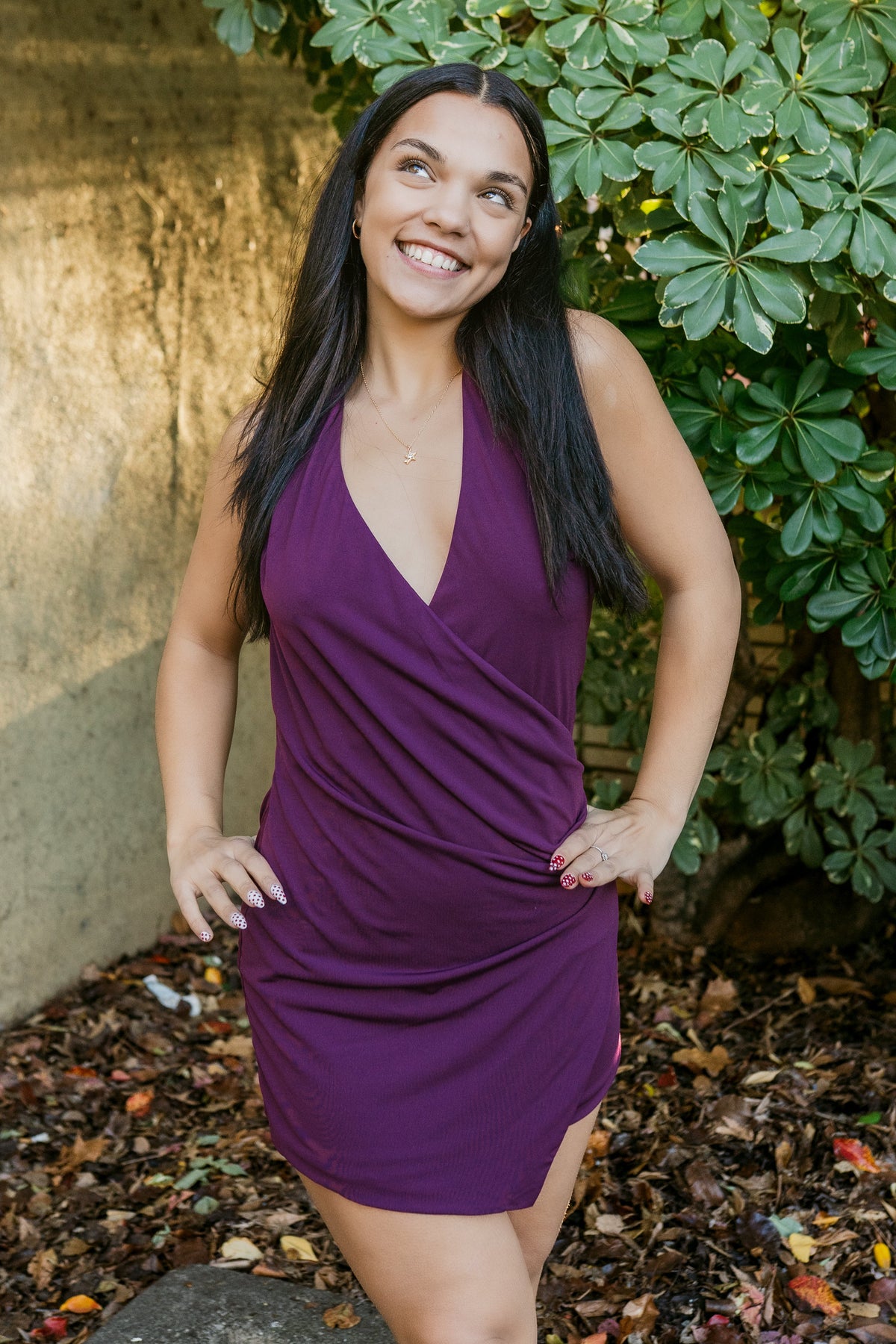 Flirt Alert Halter Plunge Wrap Dress Plum / Large Flirt Alert Halter Plunge Wrap Dress Plum / Large