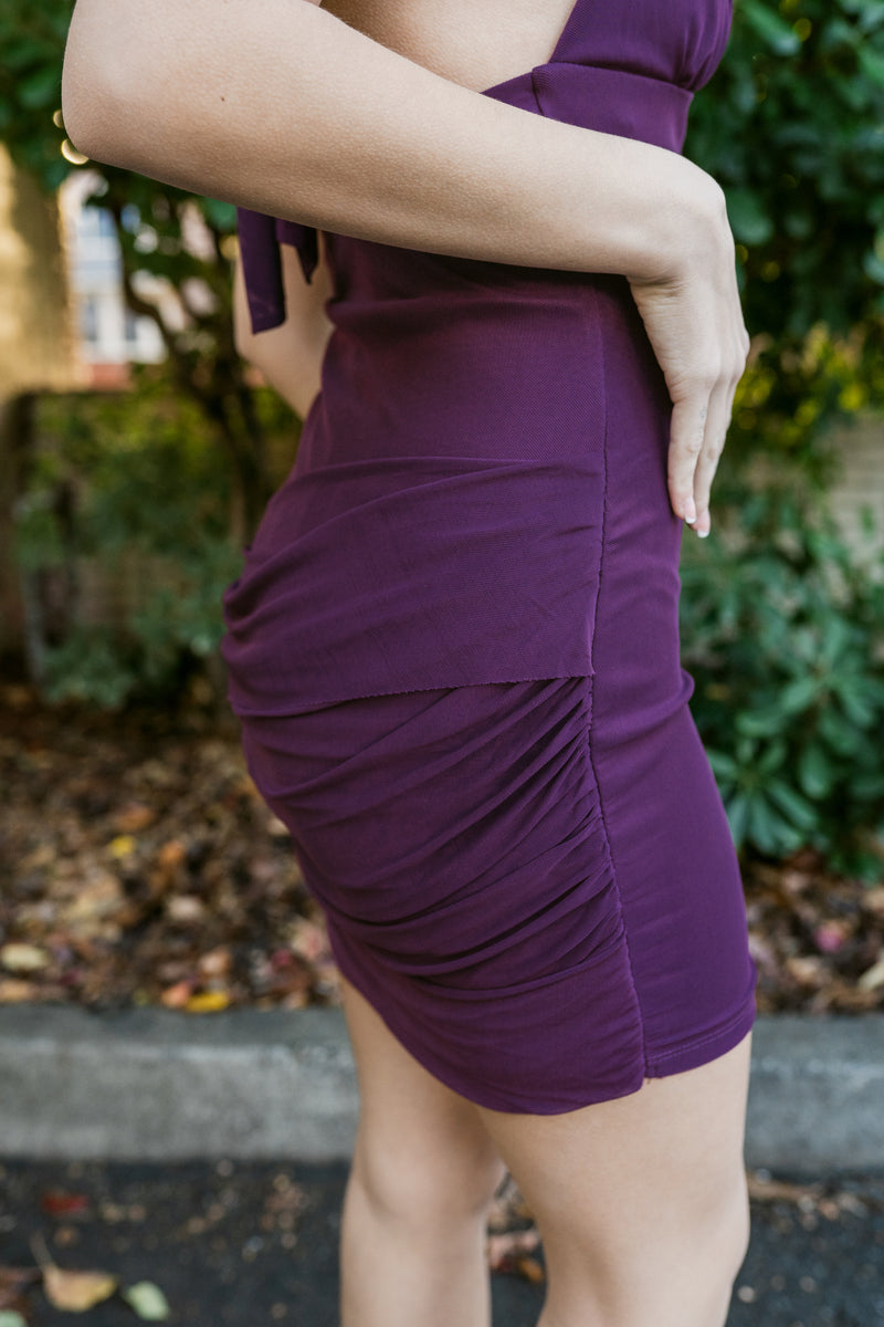 amara halter mini dress Ruched – For Elyse Ortc
