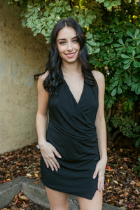 Flirt Alert Halter Plunge Wrap Dress