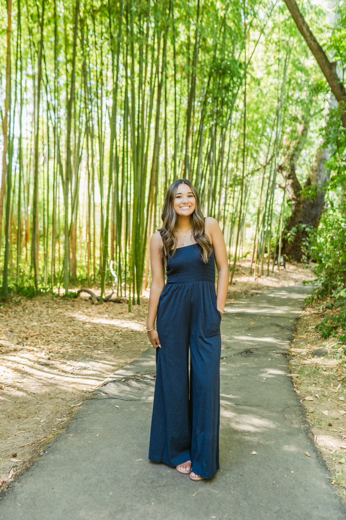 Sunset Stroll Wide Leg Smocked Bodice Jumpsuit