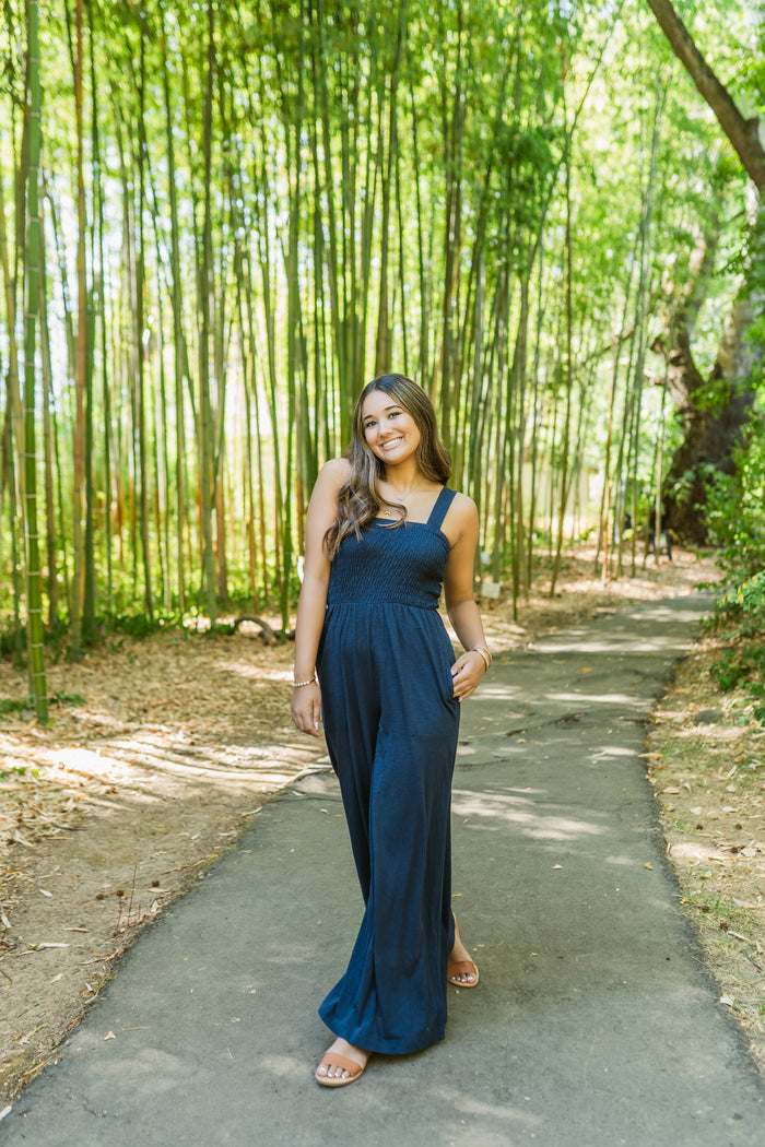 Sunset Stroll Wide Leg Smocked Bodice Jumpsuit