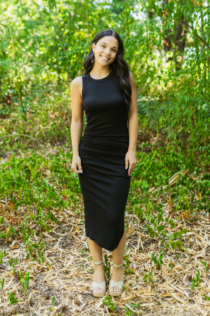 Wren Ultra Ribbed Ruched Midi Dress