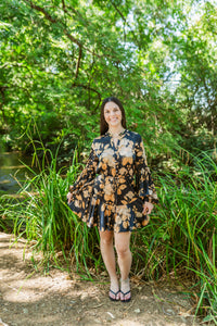 Gilded Garden Button Down Mini Dress W/ Tie Waist
