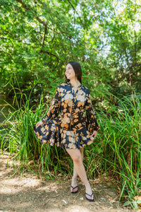 Gilded Garden Button Down Mini Dress W/ Tie Waist