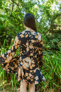 Gilded Garden Button Down Mini Dress W/ Tie Waist