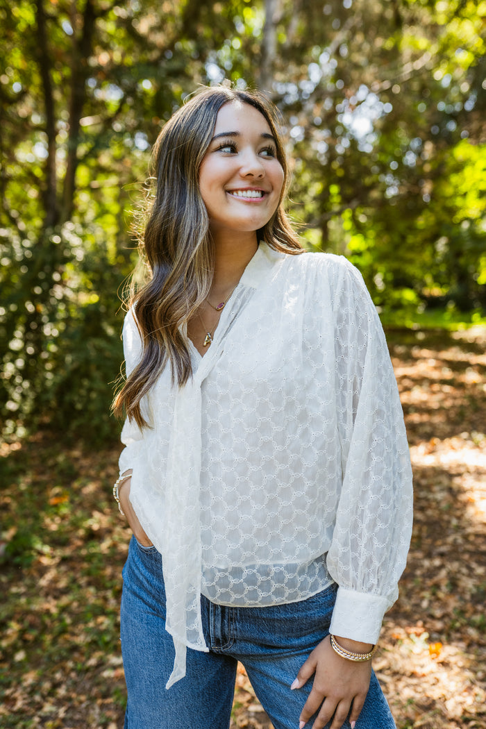 Rainne Long Sleeve Blouse W/ Neck Bow Tie