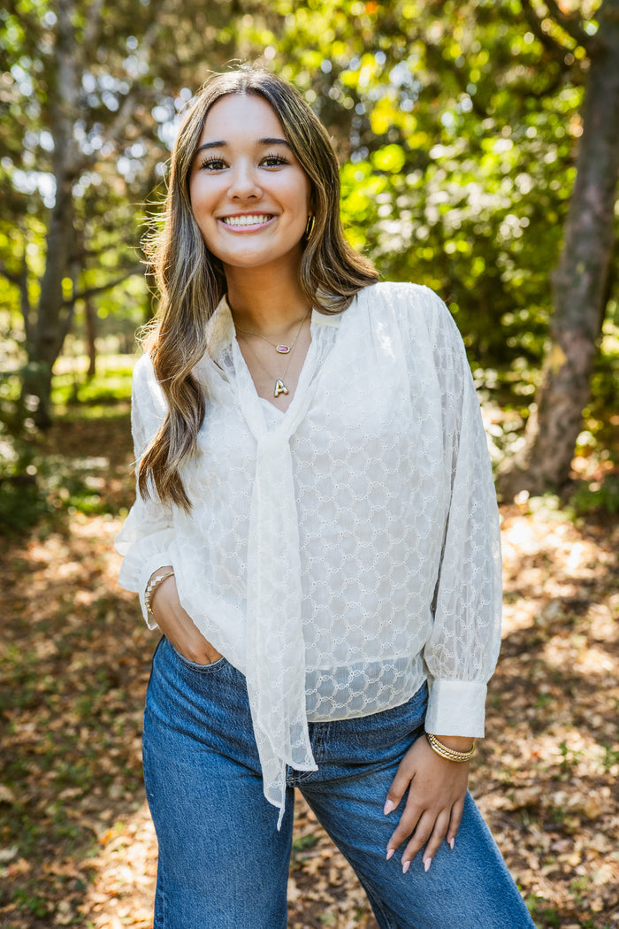 Rainne Long Sleeve Blouse W/ Neck Bow Tie