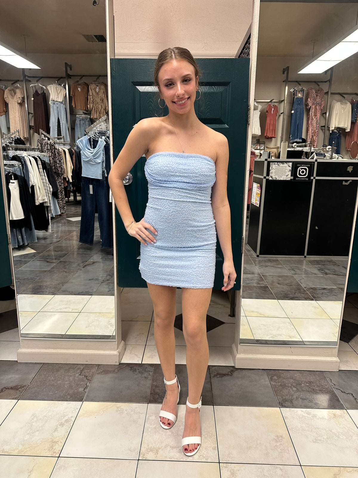 cowl neck mini dress Mesh Beads Cowl Neck Mini Dress – For Elyse