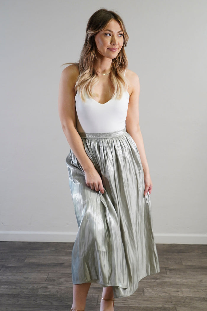 Crinkled Satin Midi Skirt