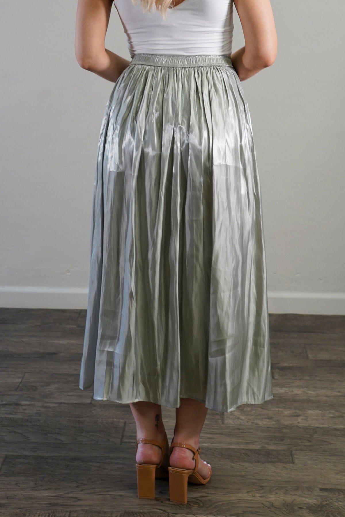 Crinkled Satin Midi Skirt
