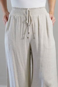 Soft Linen Smocked Waist Pant