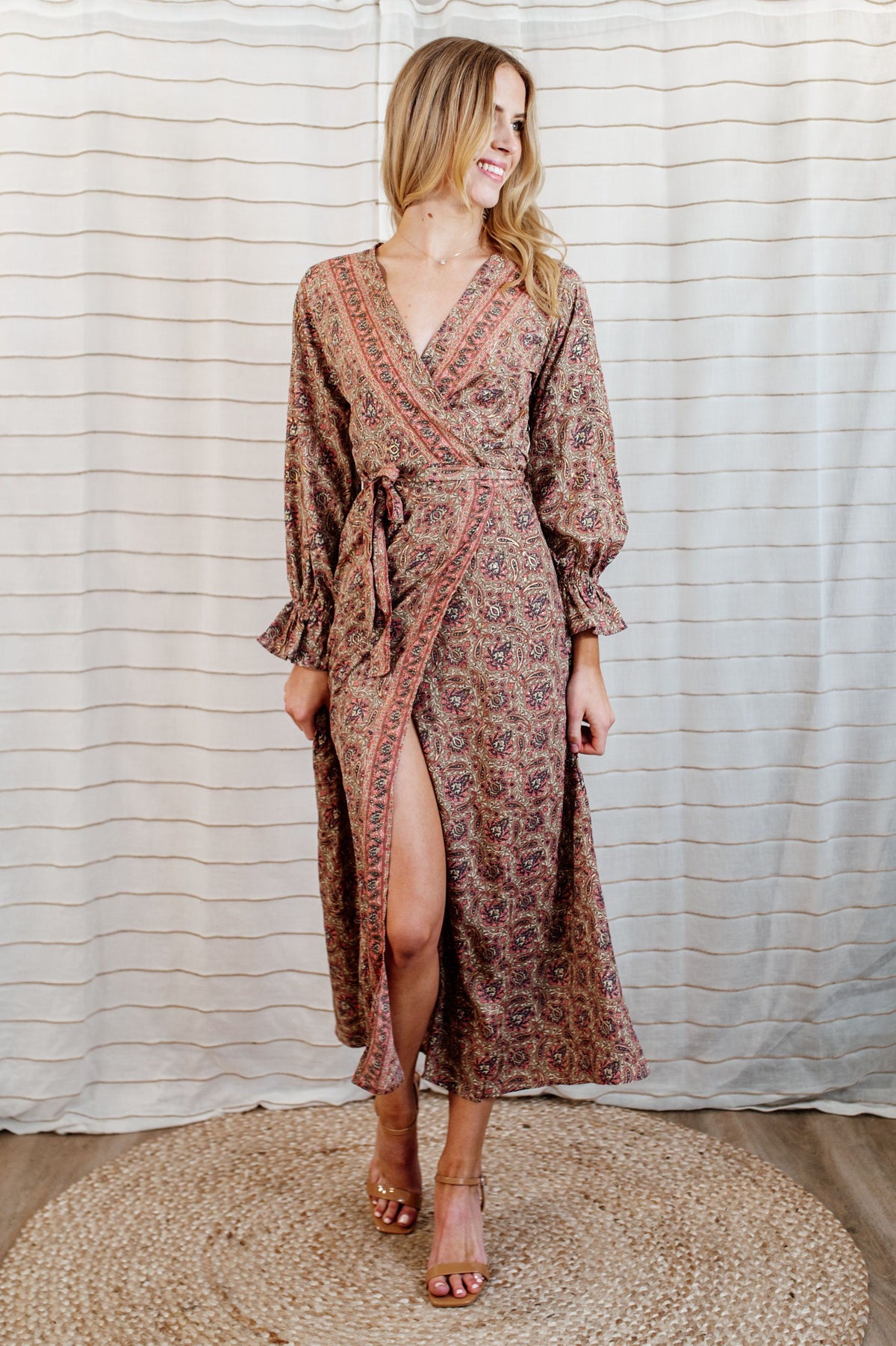 CLEARANCE- In Between Dreams Wrap Dress Medium / Sand CLEARANCE- In Between Dreams Wrap Dress Medium / Sand