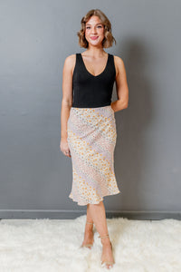 Floral Satin Montauk Midi Skirt