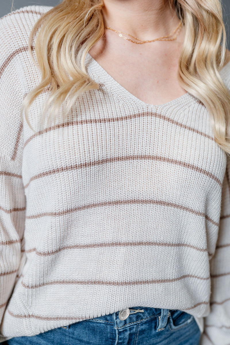Striped Knitted V-Neck Sweater