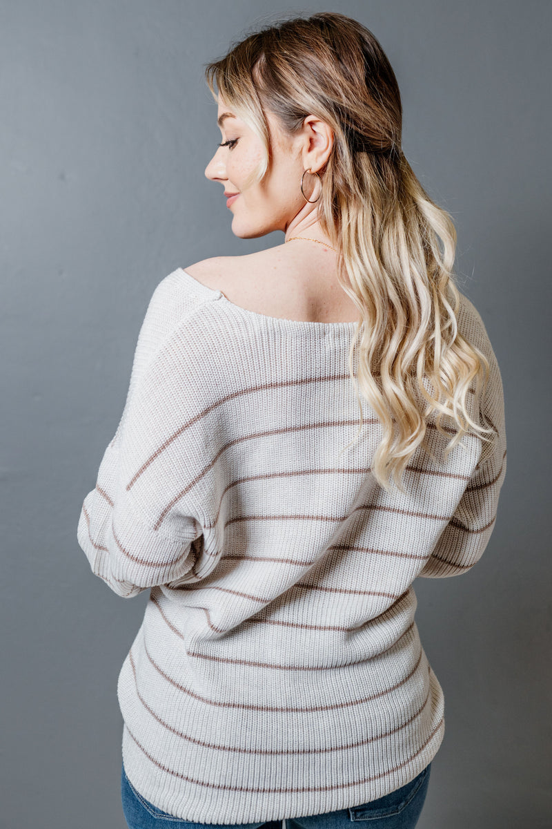 Clearance - Striped Knitted V-Neck Sweater