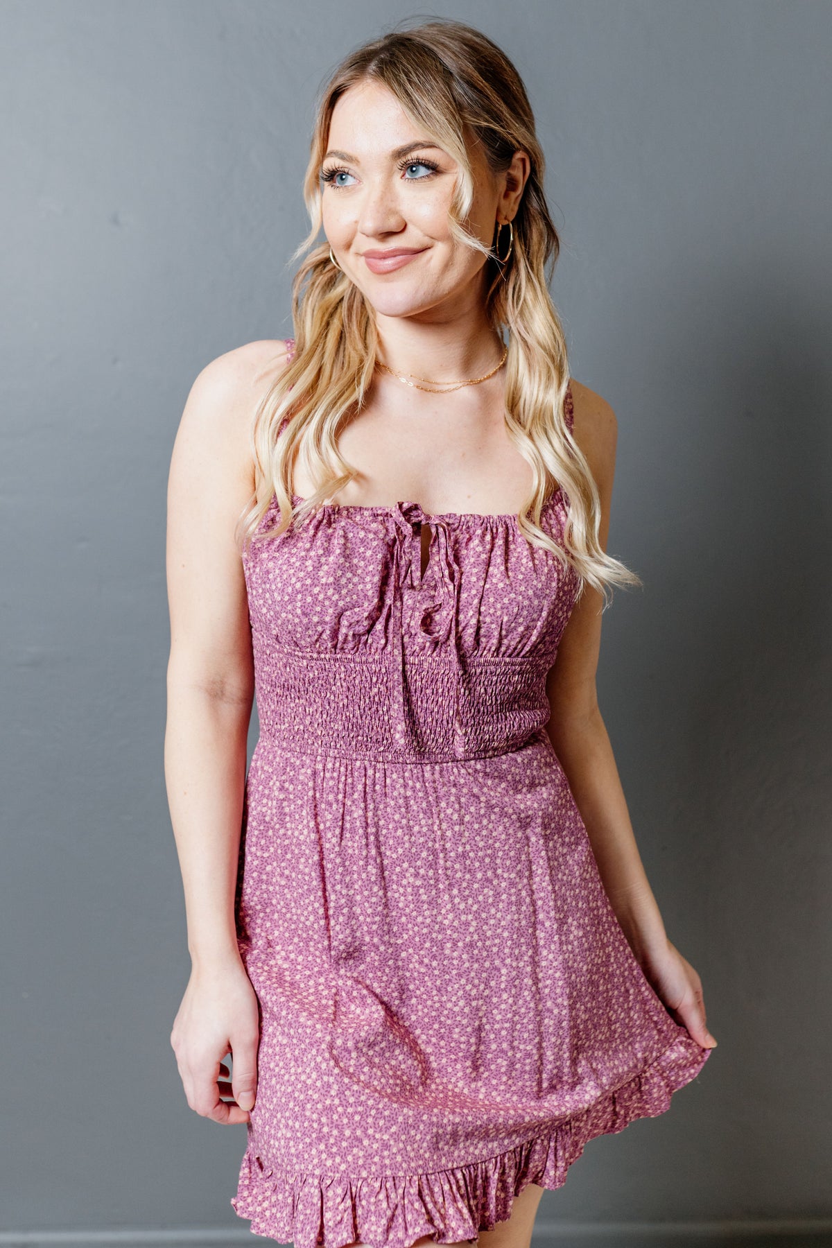 ditsy pink floral mini dress Pink Ditsy Floral Mini Dress - Babydoll Dress