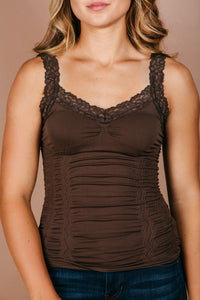 Women's lace came with ribbed fabrication, brown.