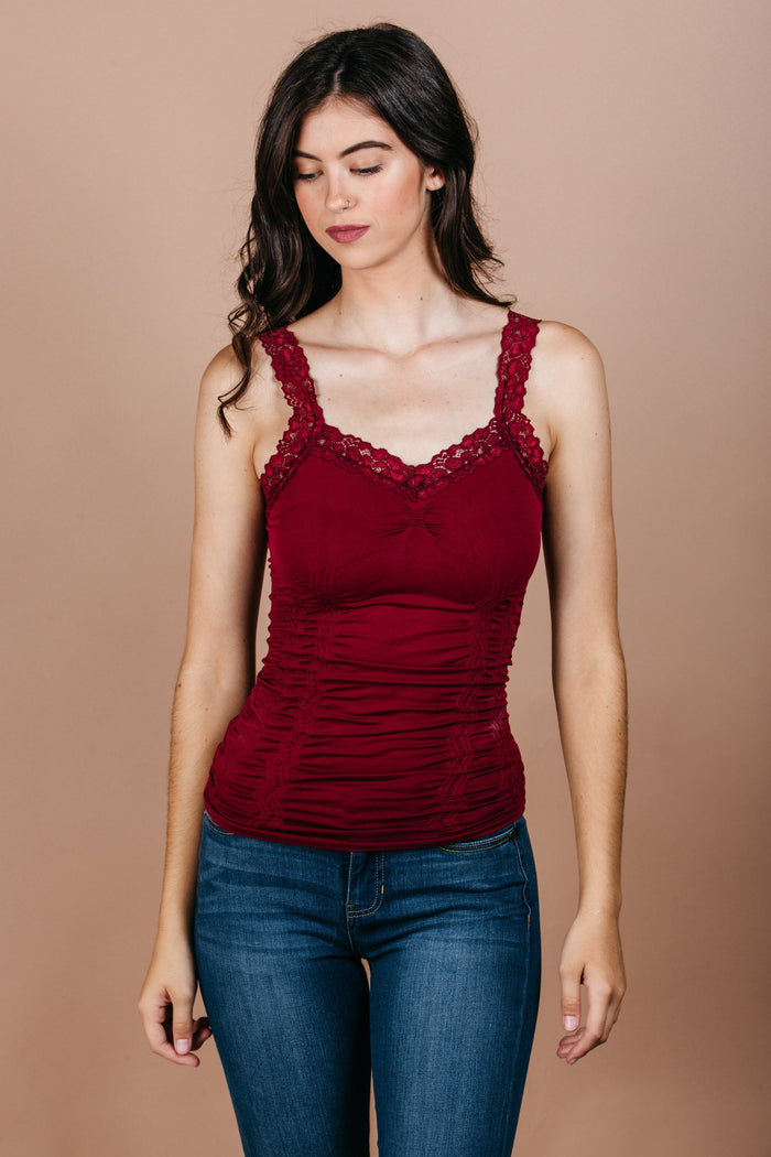 Women's lace came with ribbed fabrication, red.