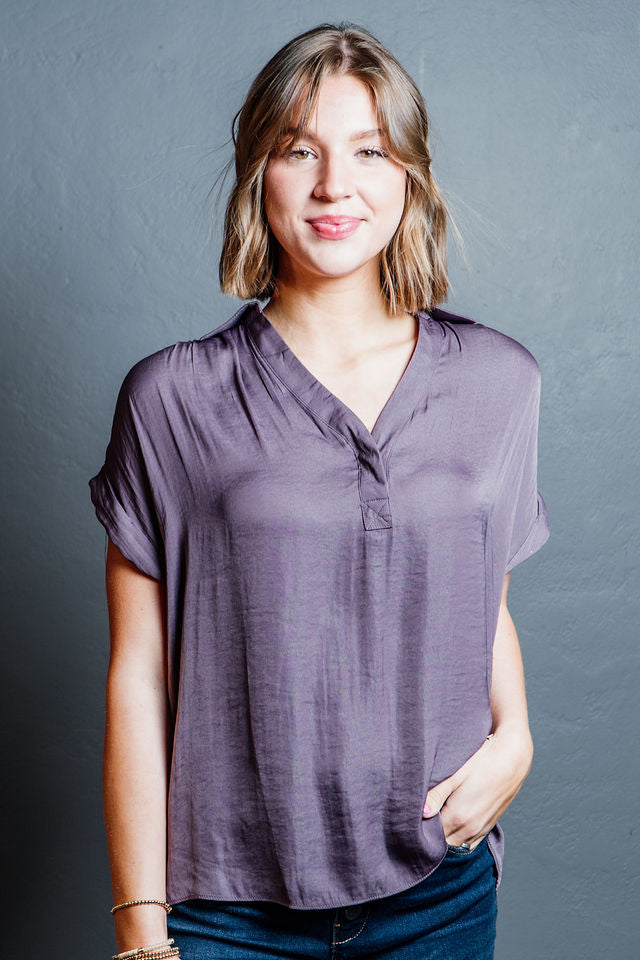 Half Placket Short Sleeve Blouse