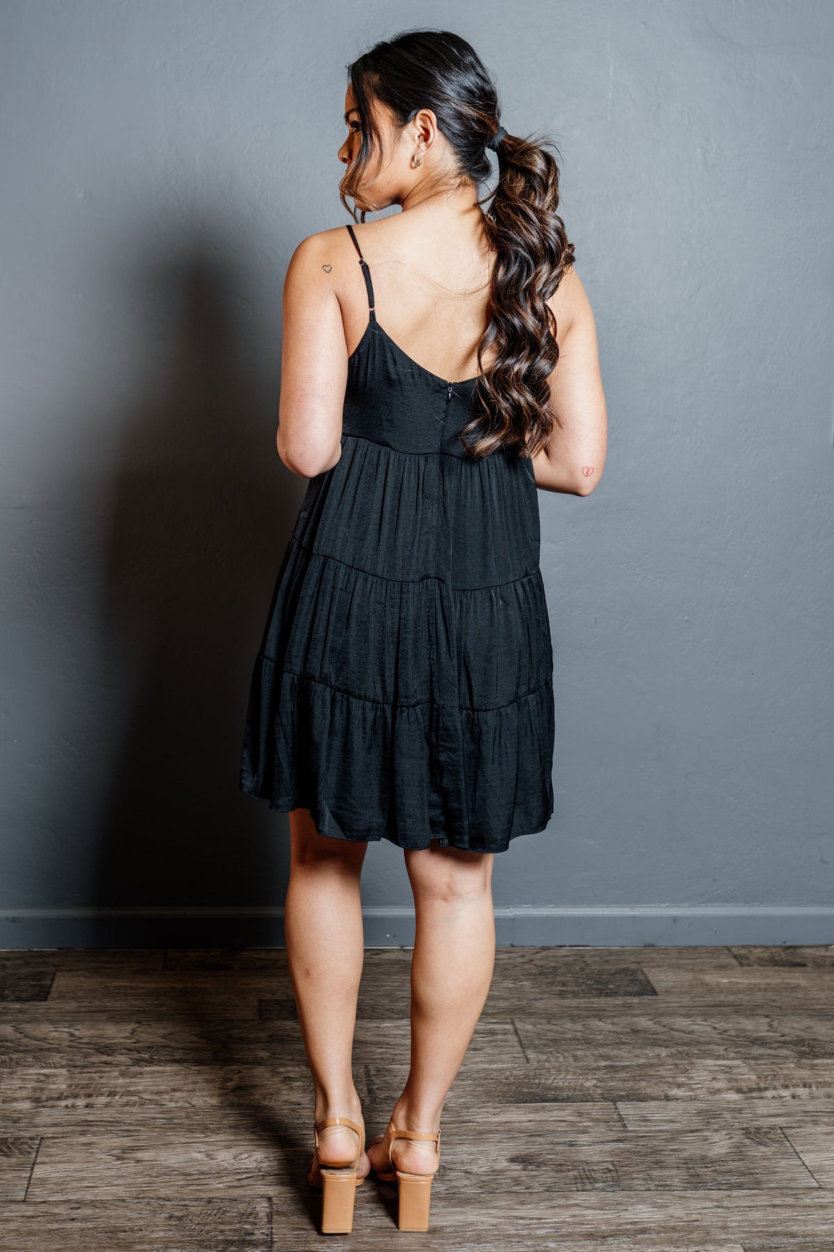 Strappy Mini Flare Tiered Dress For Elyse Strappy Mini Flare Tiered Dress For Elyse