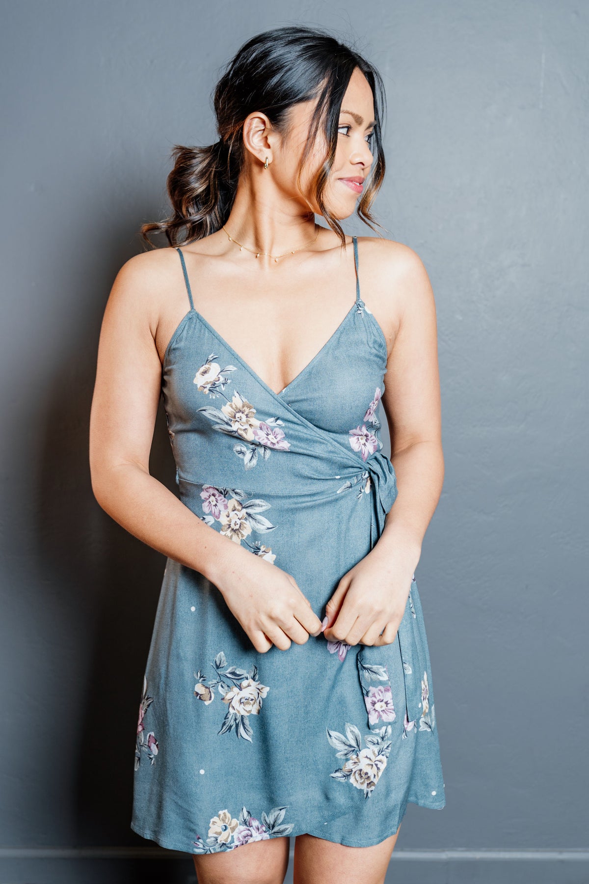 floral wrap mini dress Kathleen Floral Wrap Mini Dress