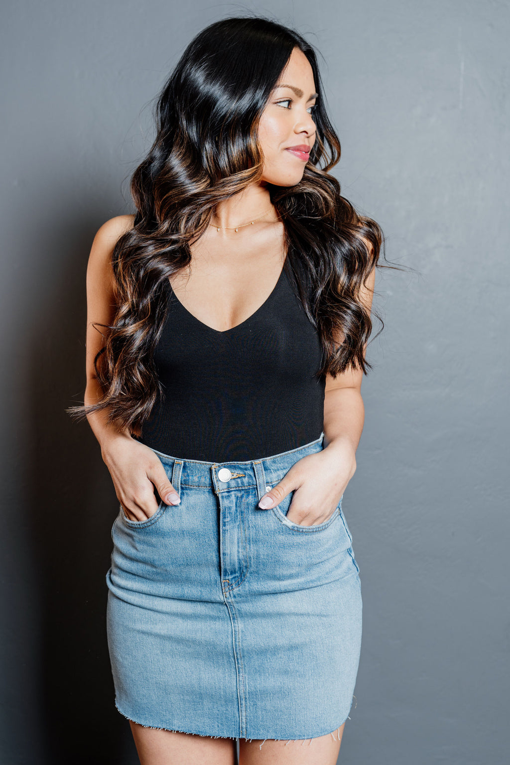 A-Line Raw Hem Viper Mini Denim Skirt