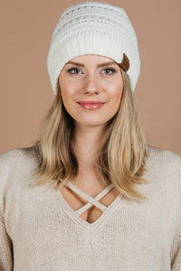 Ivory chunky knit beanie